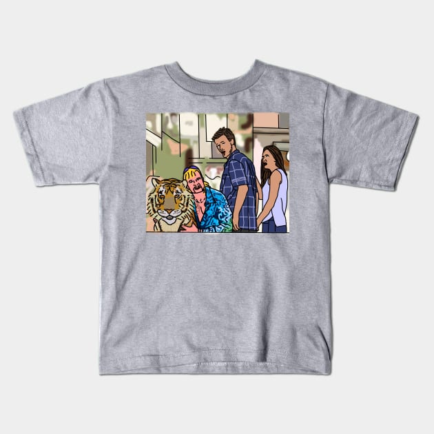 Man and Tiger in Distracted Boyfriend Memes Kids T-Shirt by ellenhenryart